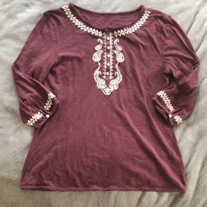 Embroidered maroon shirt